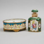 French Porcelain Oval Bowl and a Canister, 19th century, length 8.3 in — 21 cm (2 Pieces)