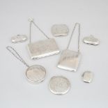 Eight English and North American Silver Compacts, Purses, Coin and Vesta Cases, 20th century, larges