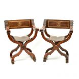 Pair of Italian Renaissance Revival Savonarola Arm Chairs, 19th century, 36 x 29 x 22.5 in — 91.4 x