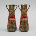 Pair of Macintyre Moorcroft Two-Handled Cornflower Vases, c.1910, height 7.8 in — 19.8 cm