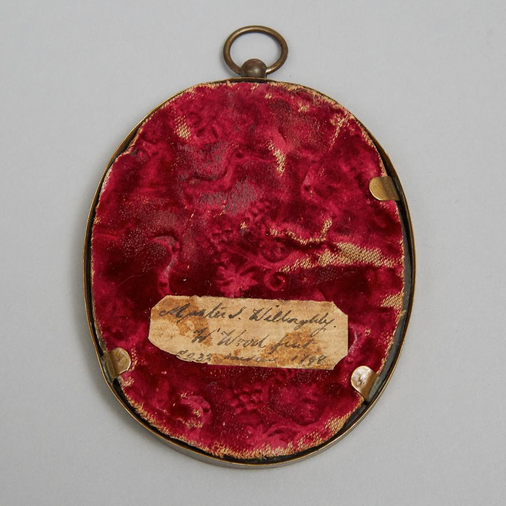 William Wood (British, 1768 1809), PORTRAIT MINIATURE OF MASTER J. WILLOUGHBY AND HIS DOG, 1798, 3.2 - Image 2 of 2
