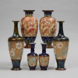 Three Pairs of Doulton & Slater's Patent Stoneware Vases, early 20th century, largest height 14.9 in