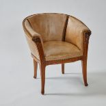 Louis Majorelle French Art Nouveau Carved Walnut Club Chair, 1919, 20.5 x 28.75 x 26 in — 52.1 x 73