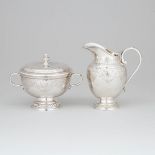 Portuguese Silver Cream Jug and Covered Sugar Basin, Porto, early 20th century, jug height 5.1 in —