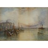 John Cuthbert Salmon (1844-1917), BOATS IN A HARBOUR, 1881, Watercolour on watercolour board; signed