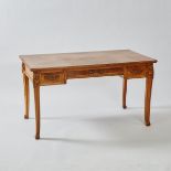 Louis Majorelle French Art Nouveau Carved Walnut Desk, 1919, 29 x 53 x 29.5 in — 73.7 x 134.6 x 74.9