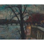 François Gall (1912-1987), EVENING ON THE SEINE (THE EIFFEL TOWER IN THE DISTANCE), Oil on canvas; s