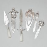 Six Mainly North American Silver Bookmarks, early 20th century, largest length 3.7 in — 9.4 cm (6 Pi