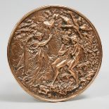 French Coppered Bronze Relief Plaque of Adam and Eve's Expulsion from the Garden of Eden, c.1900, di