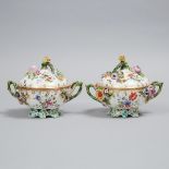 Pair of Coalbrookdale Flower-Encrusted Covered Tureens, c.1825, approx. width 8.7 in — 22 cm (2 Piec