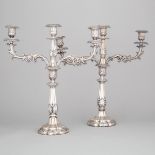 Pair of Old Sheffield Plate Three-Light Candelabra, c.1830-40, height 22 in — 56 cm (2 Pieces)