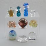 SIx Various Glass Paperweights, Three Glass Mushrooms, and a Small Vase, 20th century, largest heigh
