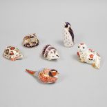 Six Various Royal Crown Derby Animals, 20th century, penguin height 5.4 in — 13.7 cm (6 Pieces)