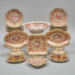 Coalport 'Church Gresley' Pattern Dessert Service, c.1815, bowl length 12.3 in — 31.2 cm (29 Pieces)