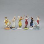 Six Royal Doulton ‘Dancers of the World’ Figures, Peggy Davies, 20th century, largest height 9.8 in