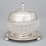 Victorian Silver Plated and Etched Glass Caviar Dish with Cover and Stand, late 19th century, height