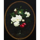 James Stuart Park (1862-1933), ROSES IN A GLASS VASE, Oil on canvas painted as a feigned oval; signe