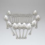Ten Dutch Silver Hanoverian Pattern Table Spoons and Ten Forks, The Hague, 18th century, approx. len