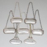 Seven Mainly English Silver Wine Labels, 20th century, approx. width 2 in — 5 cm (7 Pieces)