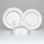 Graduated Pair of French Silver Plated Circular Meat Dishes, Christofle, and an Italian Domed Cover,