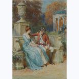 George Sheridan Knowles (1863-1931), THE OFFICER AND A LADY IN A GARDEN COURTYARD, Watercolour; sign