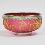 Victor Saglier Silvered Metal Mounted, Etched and Gilt Red Glass Bowl, c.1900, height 4.6 in — 11.7