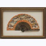 Frame Cased Japanese Woodblock Fan, mid 20th century, fan width 15.25 in — 38.7 cm; 15 x 21.7 in — 3