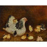 Ben Austrian (1870-1921), A HEN AND 13 CHICKS, 1920, Oil on canvas; signed and dated 1920 lower righ