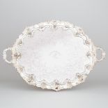 Victorian Silver Plated Two-Handled Oval Serving Tray, Henry Wilkinson & Co., mid-19th century, leng