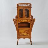 Émile Gallé French Art Nouveau Walnut and Fruitwood Marquetry Inlaid Étagère, 19th/early 20th centur
