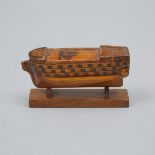 Napoleonic Prisoner of War Penwork Prison Ship Form Snuff Box, early 19th century, length 3.5 in — 8