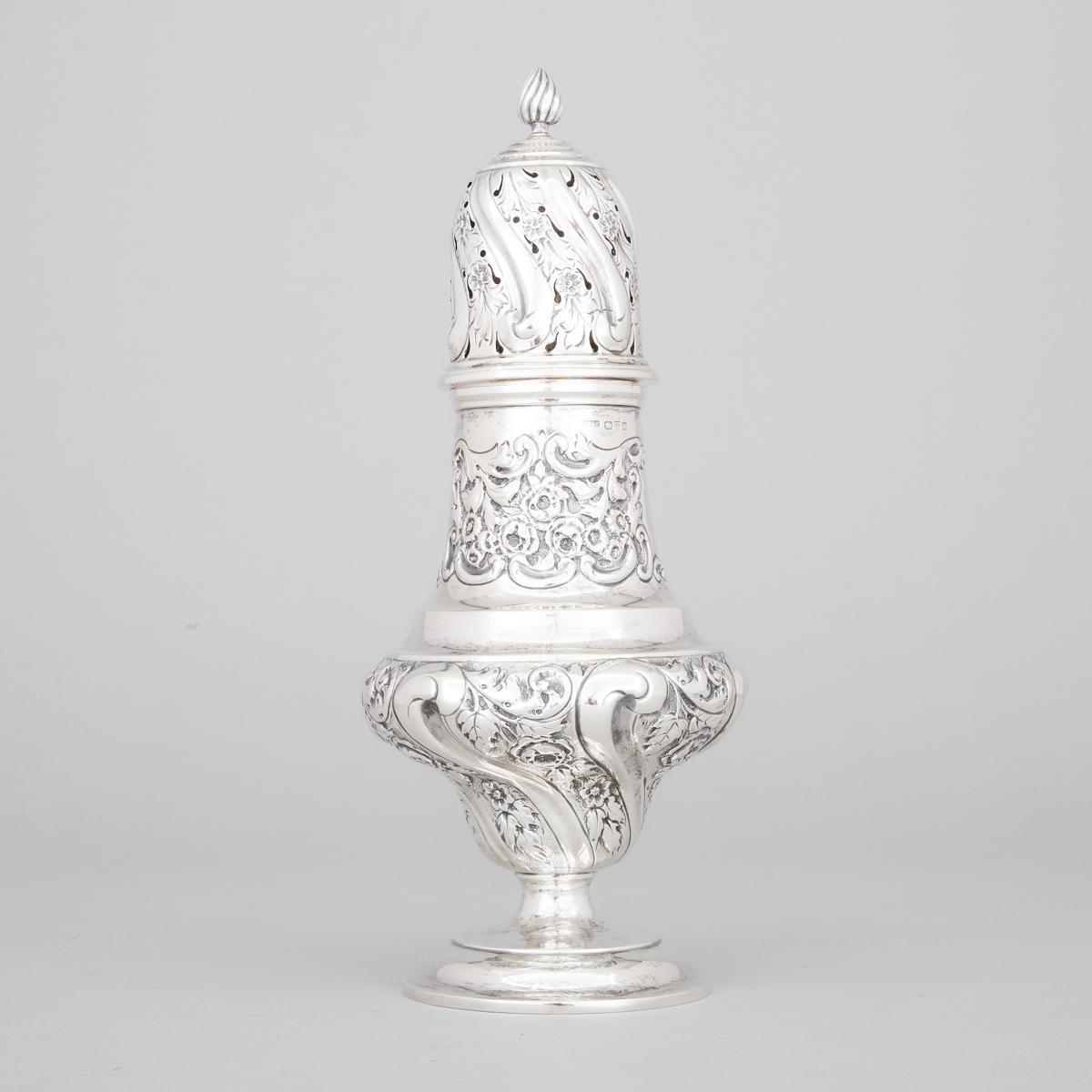 Late Victorian Silver Large Baluster Sugar Caster, Stokes & Ireland Ltd., Chester, 1900, height 10 i