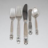 Danish Silver 'Acorn' Pattern Flatware Service, Johan Rohde for Georg Jensen, Copenhagen, 20th centu