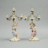 Pair of Meissen Venus and Bacchus Figural Three-Light Candelabra, late 19th century, height 19 in —
