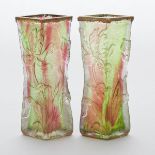 Pair of Daum Gilt Red and Green Cameo Glass Vases, c.1890, height 7.2 in — 18.2 cm (2 Pieces)