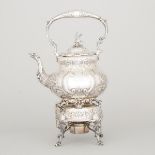 English Silver Tea Kettle on Lampstand, Goldsmiths & Silversmiths Co., London, 1912, height 14.5 in