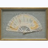 Frame Cased French Lace and Painted Silk Fan, 19th century, width 16 in — 40.6 cm; 14.4 x 20.9 in —