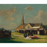 Henri Alphonse Barnoin (1882-1935), MARCHÉ DEVANT L'ÉGLISE BRETONNE, Oil on canvas; signed lower lef