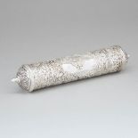 Silver Torah Scroll Case, probably Russian, 20th century, length 10.6 in — 26.8 cm