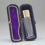 Dutch Yellow Gold Mounted Cut Glass Perfume Bottle, 20th century, length 2.7 in — 6.8 cm