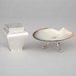 Edwardian Silver Tea Caddy, John Edward Wilmot, Birmingham, 1907 and a Nacre Shell Dish, Frank Hyams