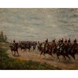 Paul Emile Leon Perboyre (1851-1929), NAPOLEON'S ARMY ADVANCING (ALONG A COUNTRY ROAD), Oil on panel