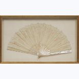 Frame Cased Large French Painted Lace Fan, late 19th/early 20th century, fan width 24 in — 61 cm; 18