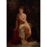 Václav Brožík (1851-1901), WOODLAND BATHER HOLDING A BUTTERFLY, 1872, Oil on panel; signed with init