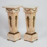 Pair of Louis XVI Style Ormolu Mounted Marble Tapered Column Form Pedestals, early 20th century