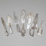 Seven Mainly North American, Scandinavian and Edwardian Silver Bookmarks, late 19th/early 20th centu