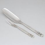 Danish Silver 'Acorn' Pattern Cheese Scoop and a Pickle Fork, Johan Rohde for Georg Jensen, Copenhag