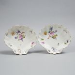 Pair of Meissen Moulded and Flower Painted Shell Dishes, 18th century, width 10 in — 25.5 cm (2 Piec