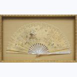 Frame Cased Large French Lace and Painted Silk Fan, early 20th century, fan width 24.5 in — 62.2 cm;