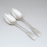 Two Canadian Silver Fiddle Pattern Table Spoons, Laurent Amiot, Quebec City, Que., c.1820-30, length